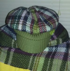 Green and purple hat and scarf